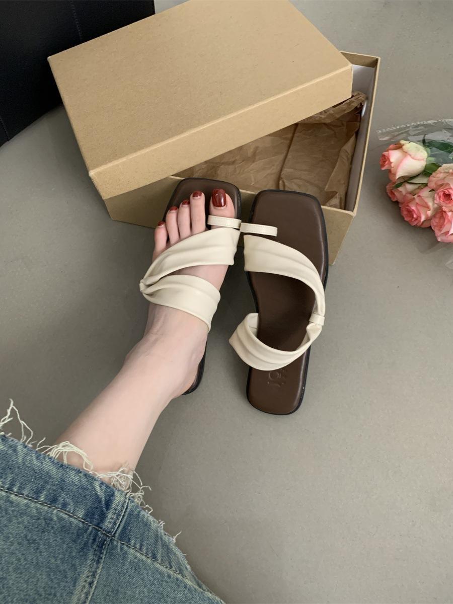 

Женские тапочки, женская летняя одежда, новая французская фея, нежная, подходящая юбка, пляжные, мягкие, сандалии с плоским дном и закрытым носком 35