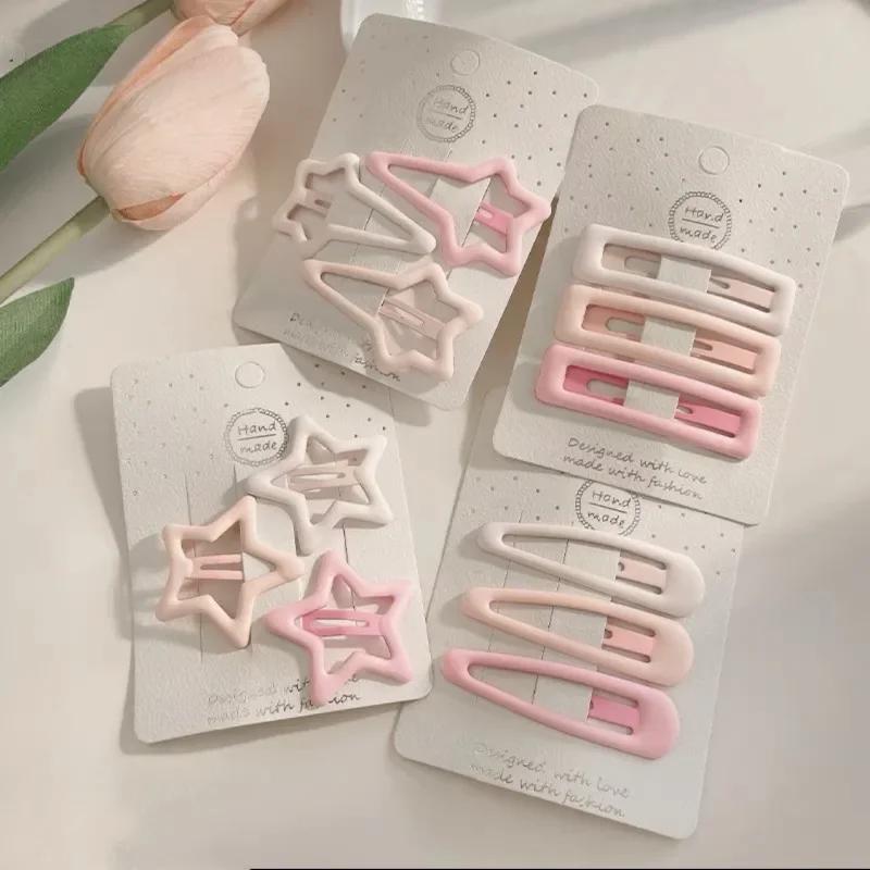 3 Piece Candy Color Hair Clip Set Star Heart Rectangle Snap Barrette for Women Y2K