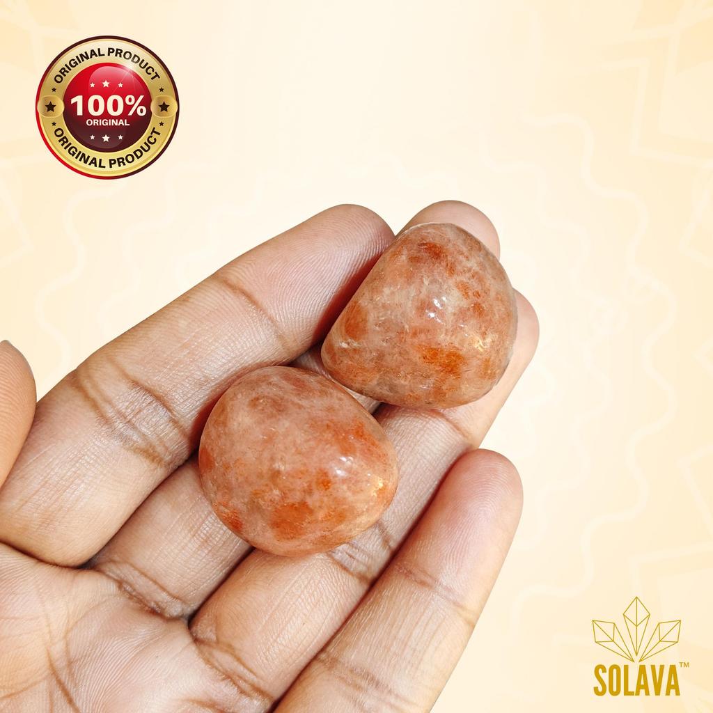 SOLAVA Original Certified Sunstone Tumble - 100% Authentic Sunstone Crystal Tumble Stone for Happiness, Joy, Positivity, Success, Confidence, Str