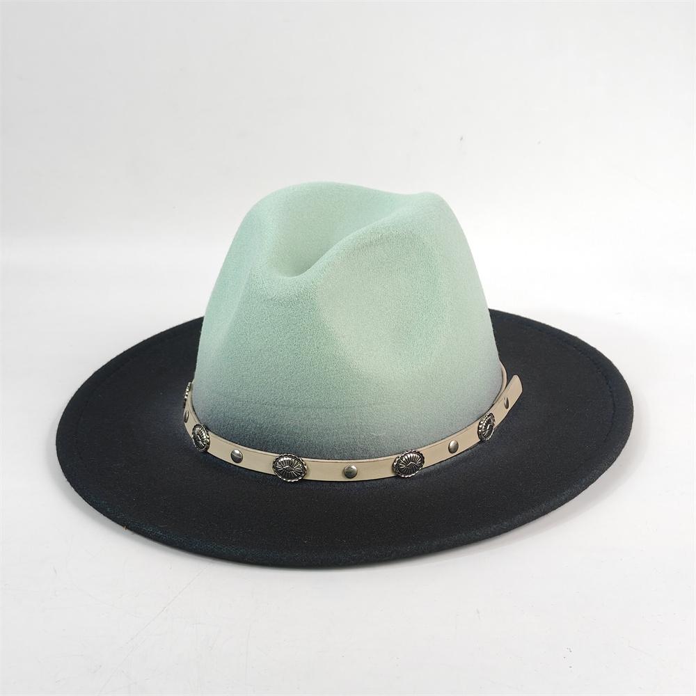 Gradient Color Fedora Wide Brim Felt Panama Hat with Belt Fedora Hat Men and Women for Painted Party Jazz Felt Hat Autumn Winter