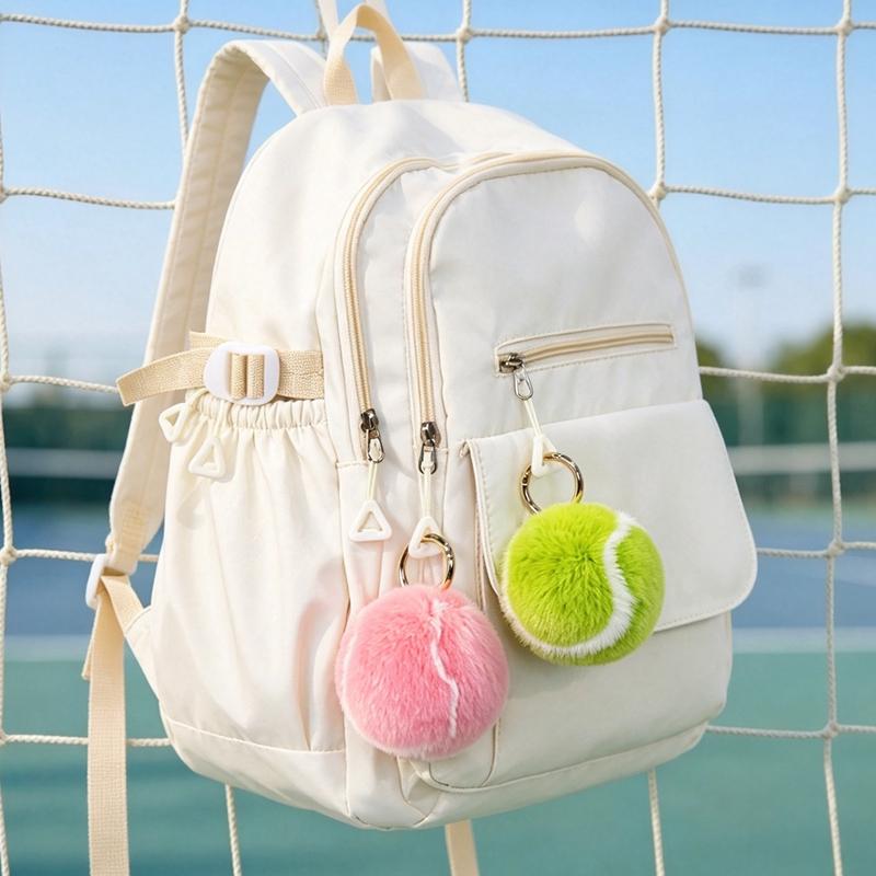 Fluffy Tennis Ball Plush Key Ring Soft Pompom Bag Pendant Sports Themed Gift For Friends Women Car Key Decor