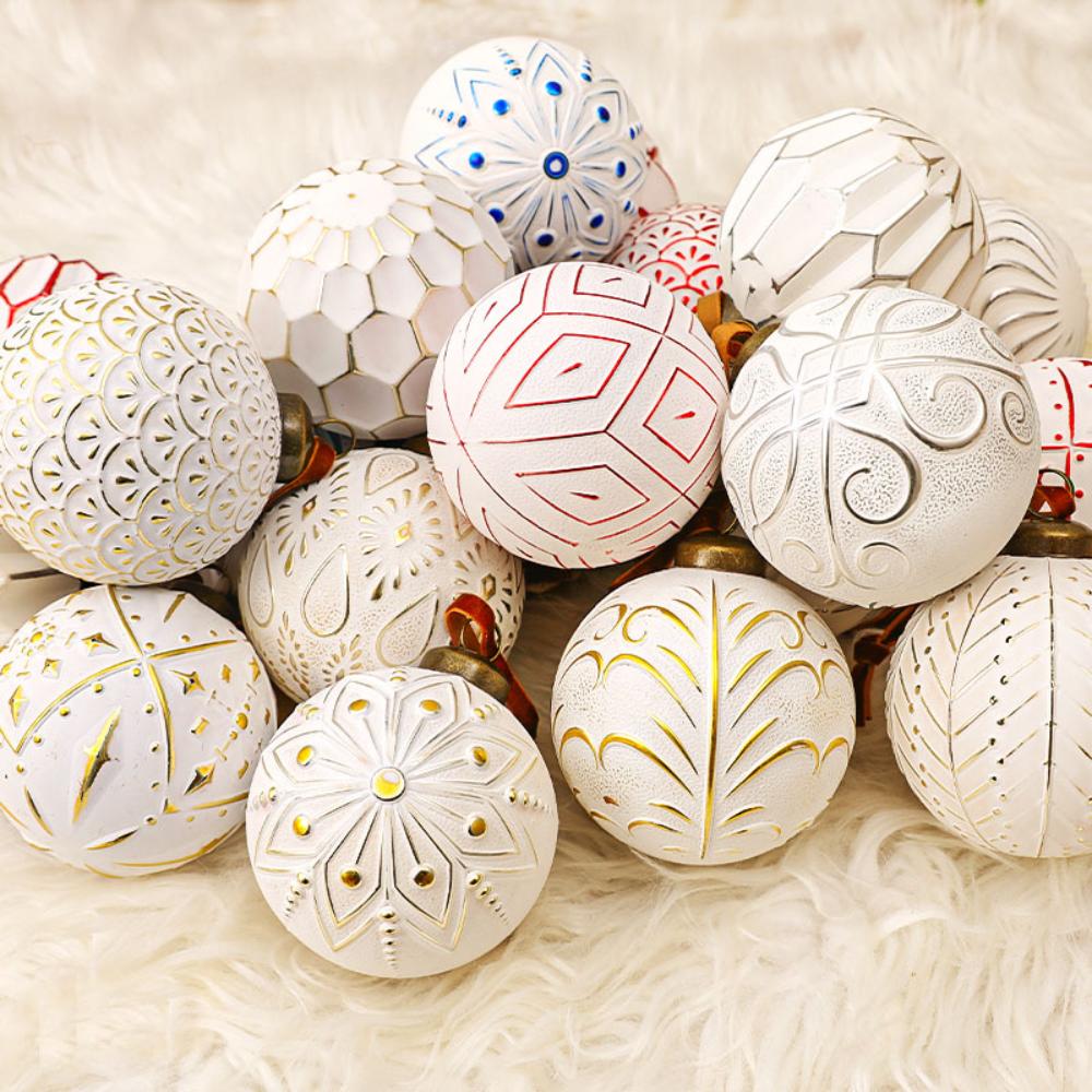 Cross Border New 8cm 12pcs Handmade Christmas Ball Christmas Tree Decoration Retro Christmas Ball Set Holiday Decoration