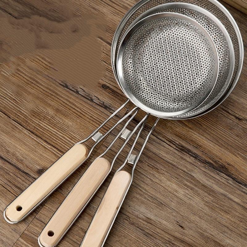 1 Premium-Edelstahl-Schaumlöffel mit Holzgriff - Feines Sieblöffel, geeignet zum Kochen, zur Lebensmittelzubereitung