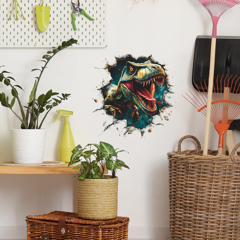 Self-adhesive 3D Wall Stickers Dinosaur Breaking Through Wall for Kids Room Bedroom Home Decor