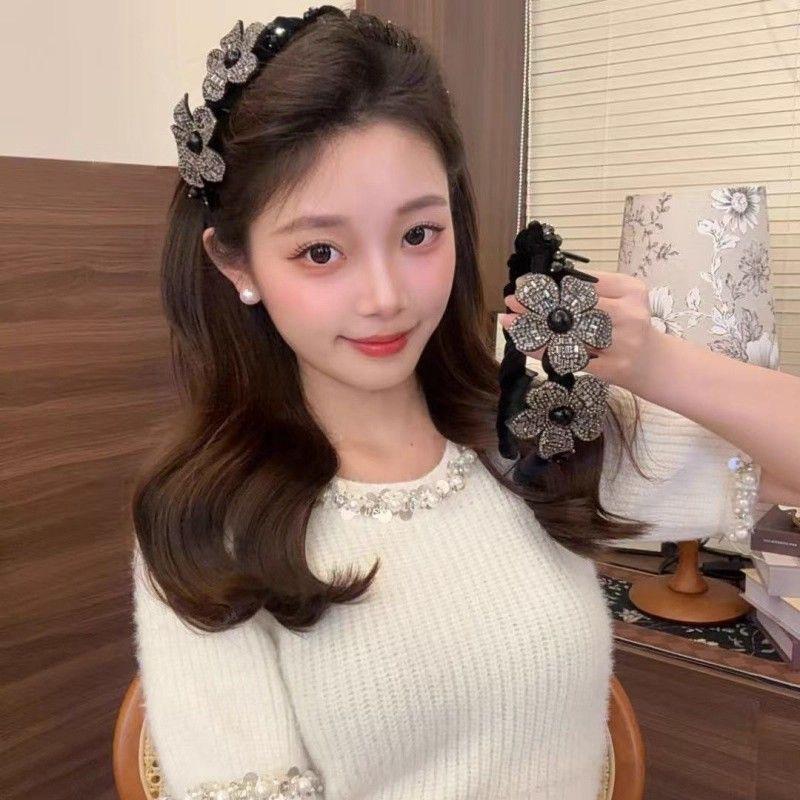 Elegant Diamond Hair Clip  Three-Dimensional Flower Headband Handmade Sparkling Hair Hoop Lady Hair Accessories