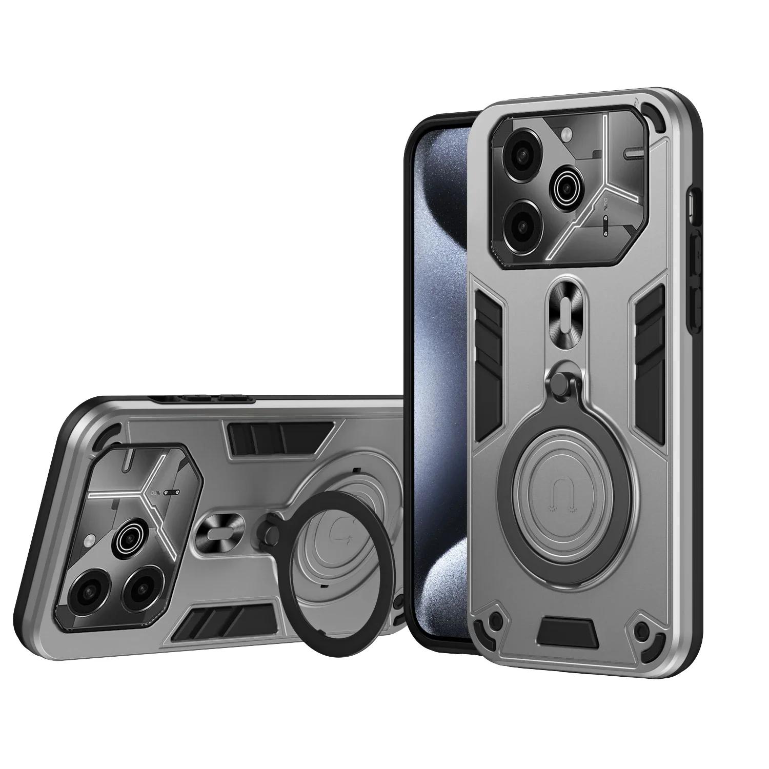 

Чехол для Tecno Pova 6 Pro Автомобильный держатель Магнитный держатель-кольцо Силиконовый Жесткий Бронированный Ударопрочный Чехол для телефона TecnoPova6Pro LI9 Tecno Pova 6 Pro серый