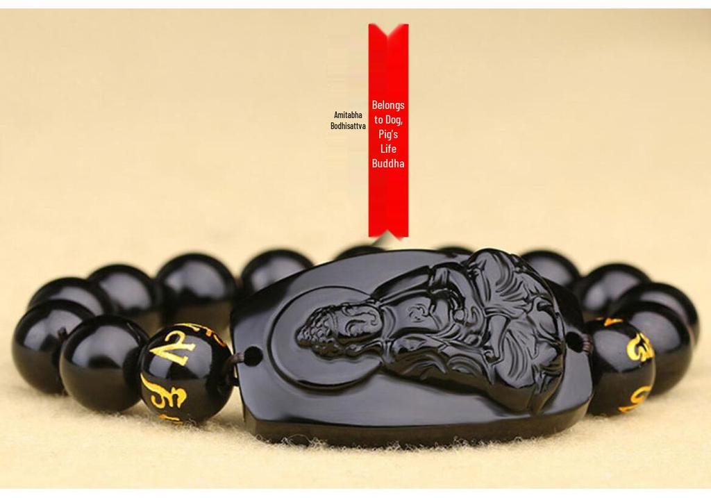 Obsidian Zodiac Guardian Buddha Bracelet for Couples – Guanyin & Eight Gods, Unisex