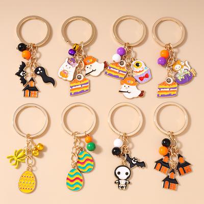 New Enamel Halloween Keychain Ghost Bat Key Ring Pendants for Women Girls Handbag Decor DIY Keychain Halloween Gift