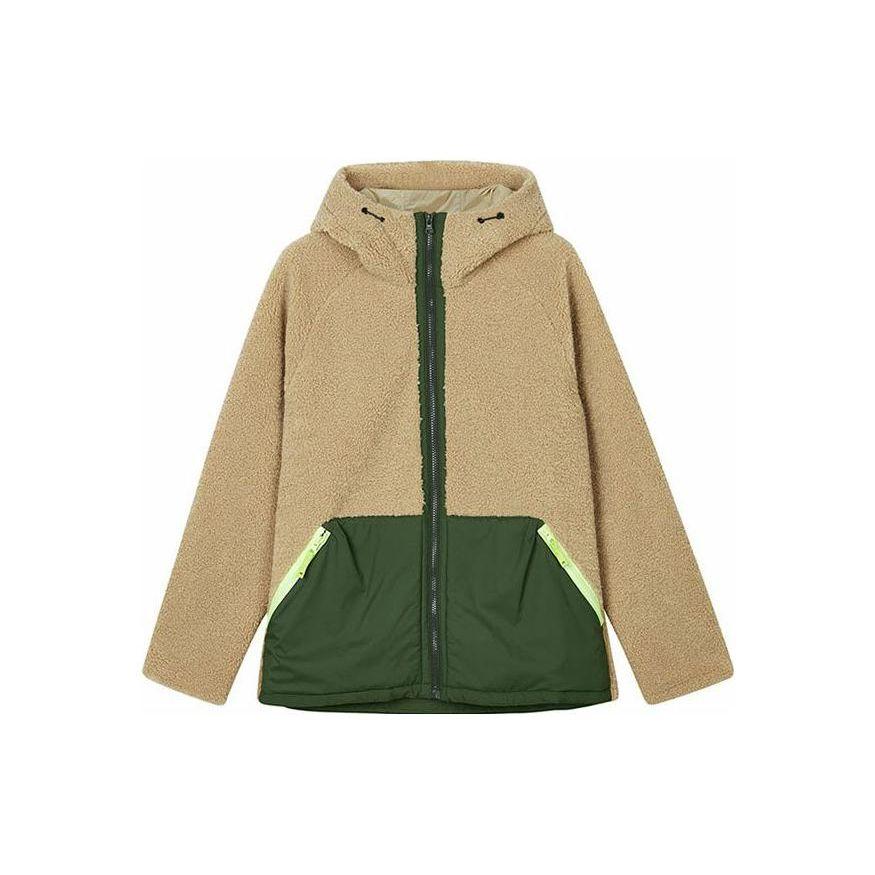 Skechers Color Block Faux Shearling Knit Hooded Casual Jacket Men jackets Khaki L423M144-02ZF S