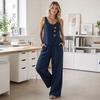 Yousheng Sleeveless 2 Piece Sets for Women, Buttons Crew Neck Tank Top And Wide Legs Pants Matching Sets, Summer Loose Lounge Outfits