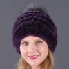 Women's Fur Hat with Rex Rabbit and Fox Fur Pompon for Autumn and Winter