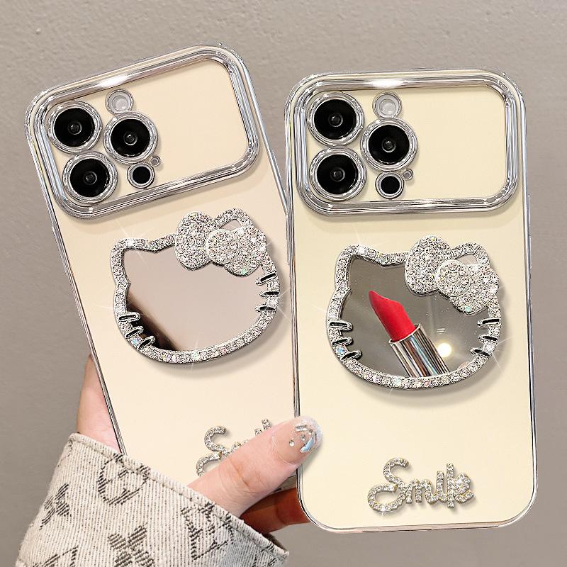 Cat Mirror Bracelet Compatible with iPhone 15, Phone Case, 13 Pro Max Electroplated Large Window, 16 Premium Look, Xiaomi 14