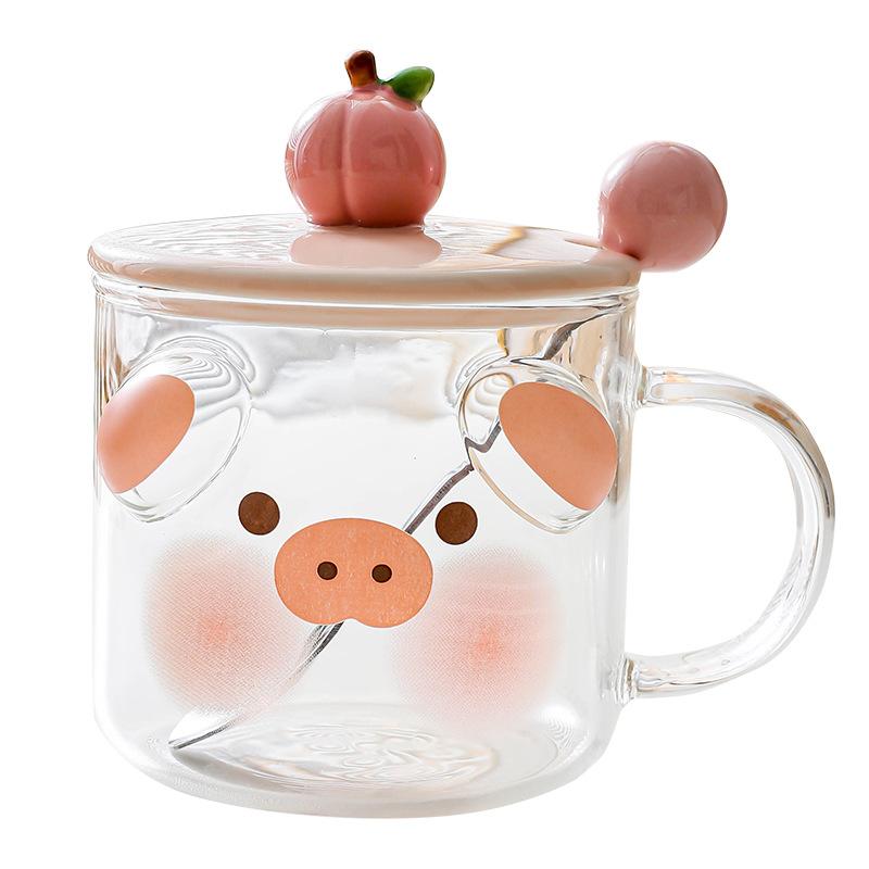 Creative Cute Cartoon Cute Pig Cute Dog High Borosilicate Glass Mug Cup Coffee Cup Water Cup Couple Breakfast Cup