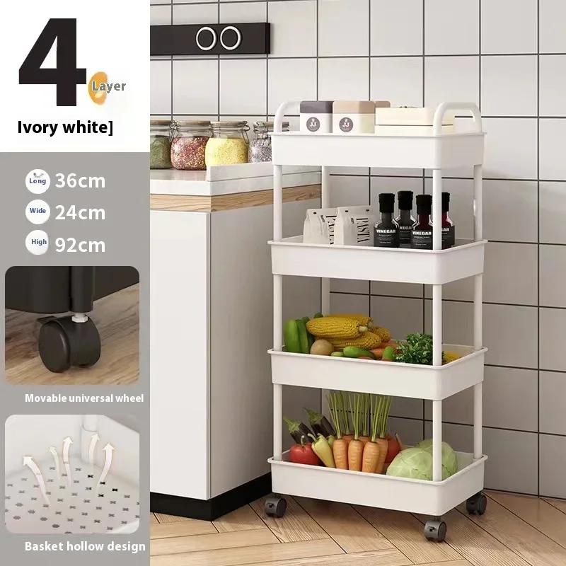 3/4Layer Trolley Organizer Mobile Bathroom Bathroom Storage Trolley Rack Household Kitchen Multifunctional Cart with Wheels