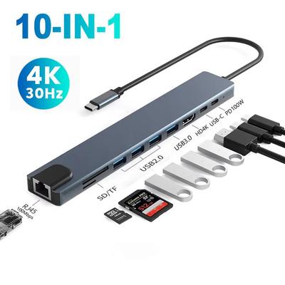 10-in-1-USB-C-Dockingstation Typ C HUB Typ C auf 4K HDMI-Adapter USB-C-Splitter PD/RJ45/USB 3.0 5Gbps/SD/TF