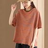 New Style of Literary Retro Women's Short-sleeved T-shirt In Summer Loose Pullover Striped Versatile Casual Belly Covering Top