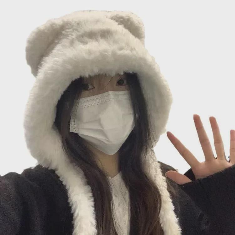 Dam Vinter Plysch Björnöron Hatt med Öronskydd - Stor Passform
