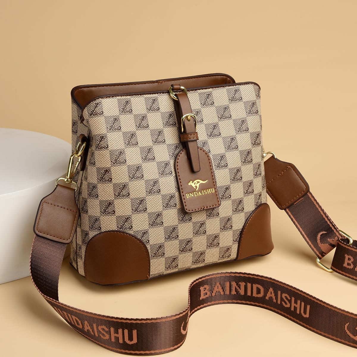 

Винтажная сумка через плечо для женщин, легкая, из искусственной кожи с буквенным принтом, с несколькими отделениями, застежкой-молнией для ежедневных поездок на работу