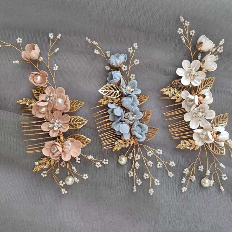Handmade Floral Hairpiece with Crystal Wedding Hair Comb for Bride or Bridesmaid Ethnic Style Headwear Accessories