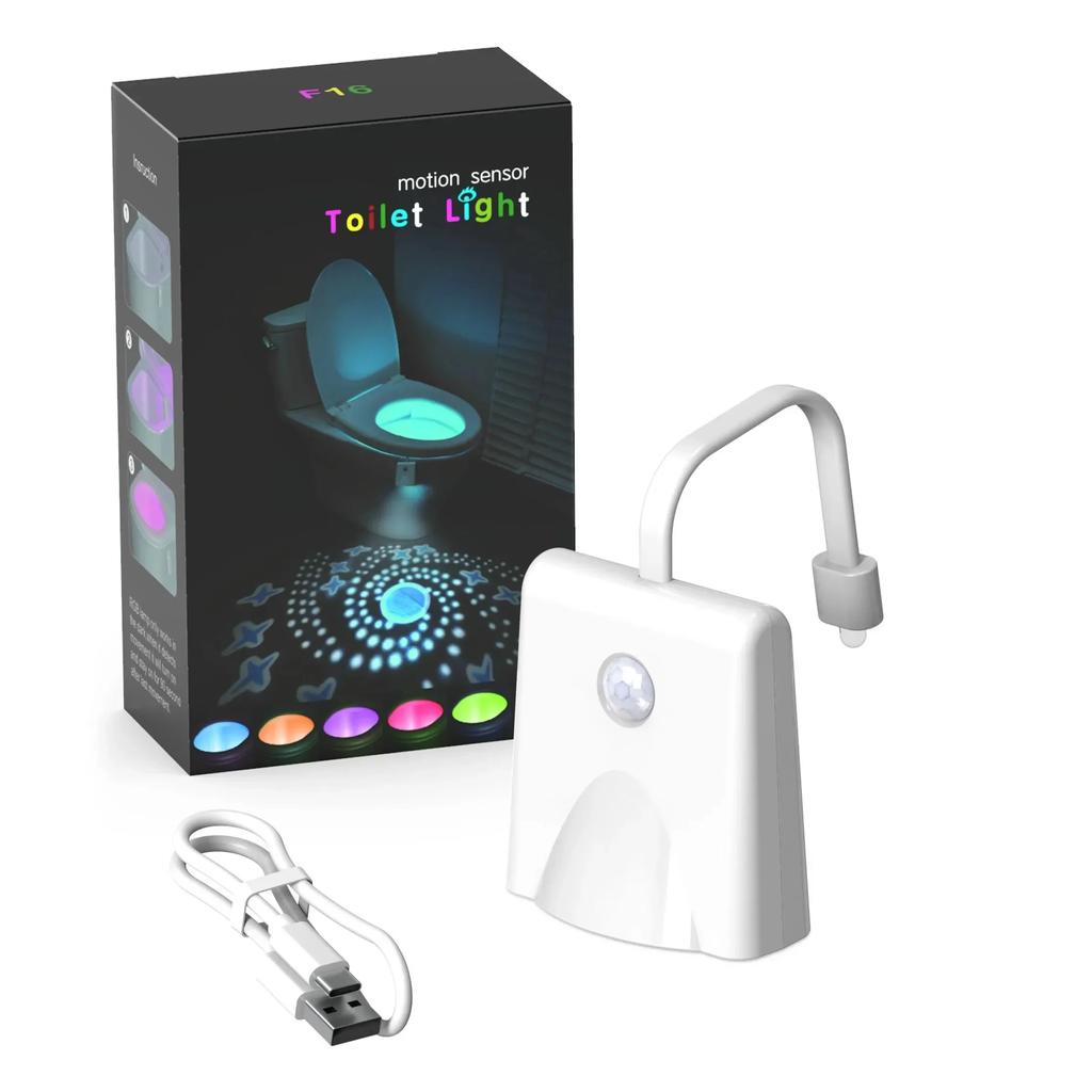 Wireless Motion Sensor LED Night Light RGB 8 Color Changing Toilet Bathroom Atmosphere Lamp Waterproof Smart On/Off Night Lamp