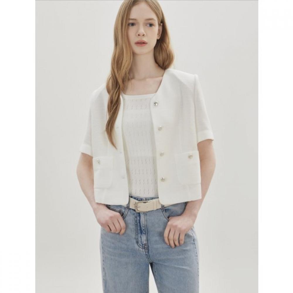 Cc Collect. Half Sleeve Crop Tweed Jacket C262msf137