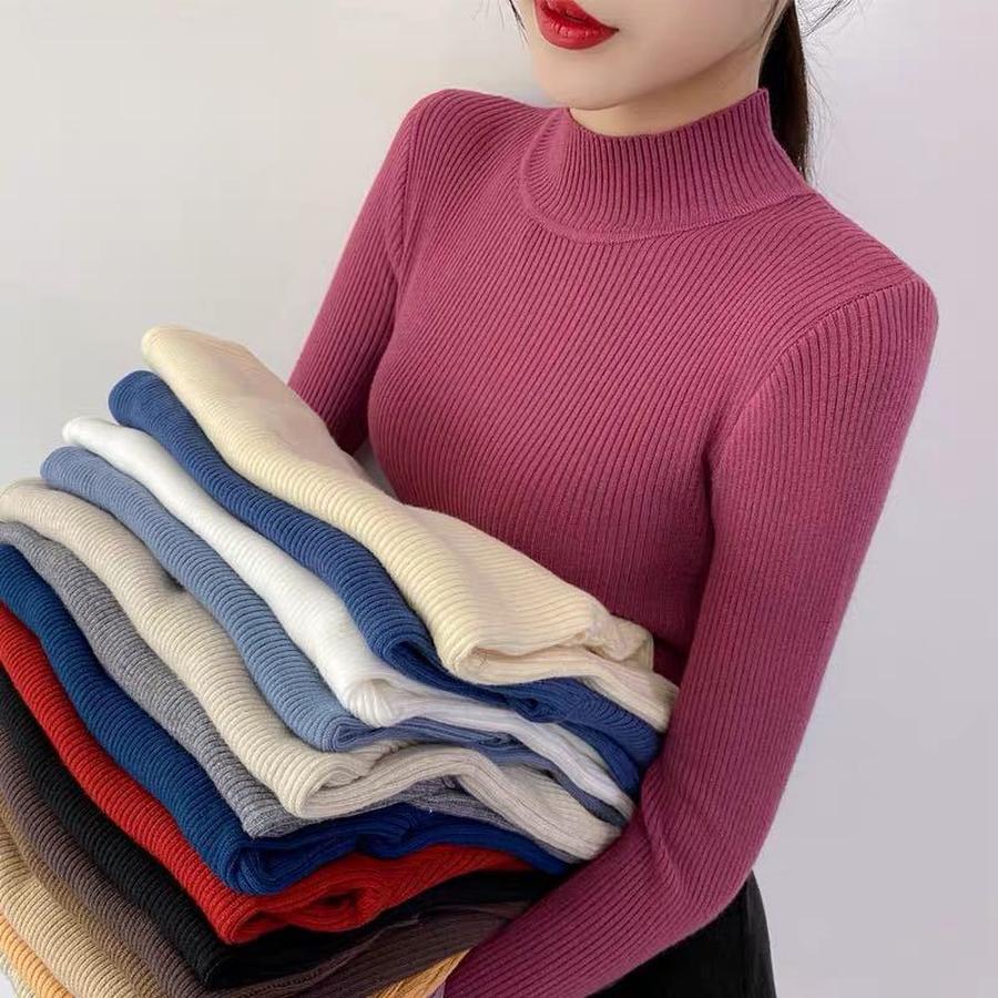 Half Sleeve Knit Sweater Women's Pullover Autumn New Inner Wear Base Layer Candy Top Women