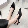 French high heels black temperament bag head sandals fairy shoes 2025 new spring and summer thin heel pointed single shoes