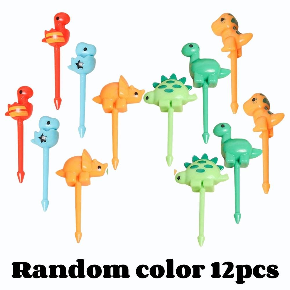 6/18pcs Cute Dinosaur Fruit Forks Mini Creative Food Fork Set Colorful Plastic Desert Pick For Kitchen Picnic Party Decor Access