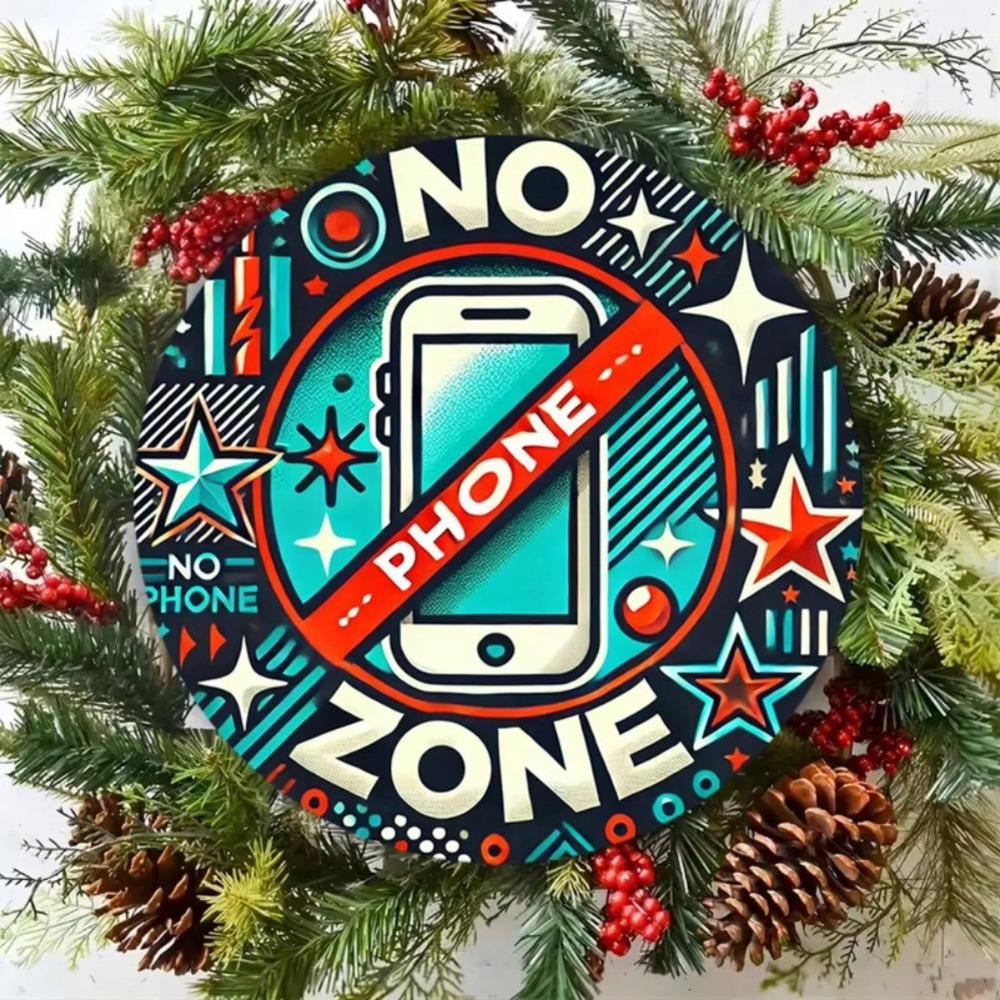 Cartello in Metallo Ferro Battuto Vintage "Zona Senza Telefono" per Arredamento Casa