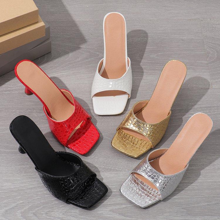 Fashion 2025 Summer New Fashion Women High Heels Slippers Square Toe Shoes for Women Design Open Toe Slingback Slides Female Zapatos