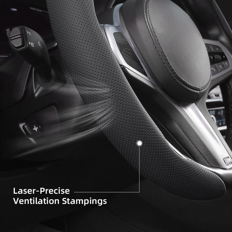 Suitable for Peugeot Breathable Leather Steering Wheel Cover with Segmented Quick-Release Design, Non-Slip and Durable, for Models 206 208 3008 308