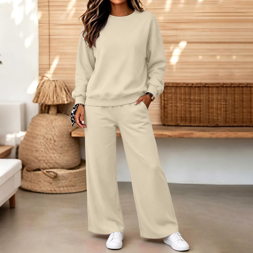 Conjunto Casual de Sudadera con Cuello Redondo y Pantalones para Mujer para Otoño Invierno