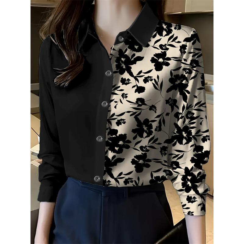 New Women's Lapel Long Sleeve Shirt Casual Loose Hundred Fashion Trend Flower Pattern Ladies Daily Outdoor Travel Clothing