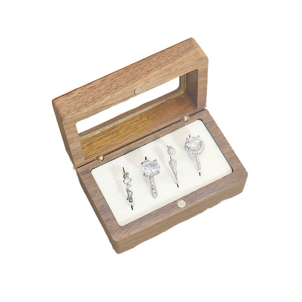 

Opening Window Square Rings Holder 4 Slots Rings Bearer Box Gift Box Jewelry Ring Holder Couples бежевий