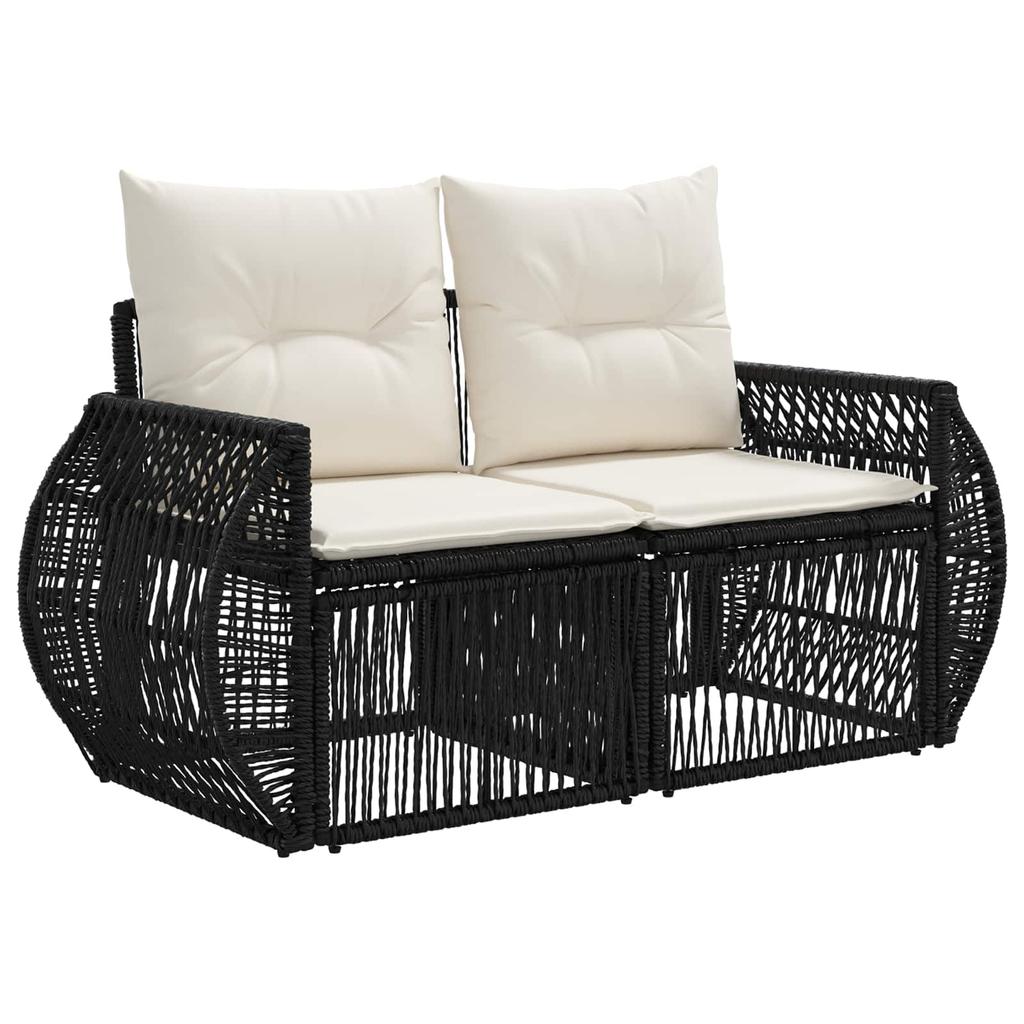 Garden Sofa Set 6 pcs Black and Cream White Poly Rattan