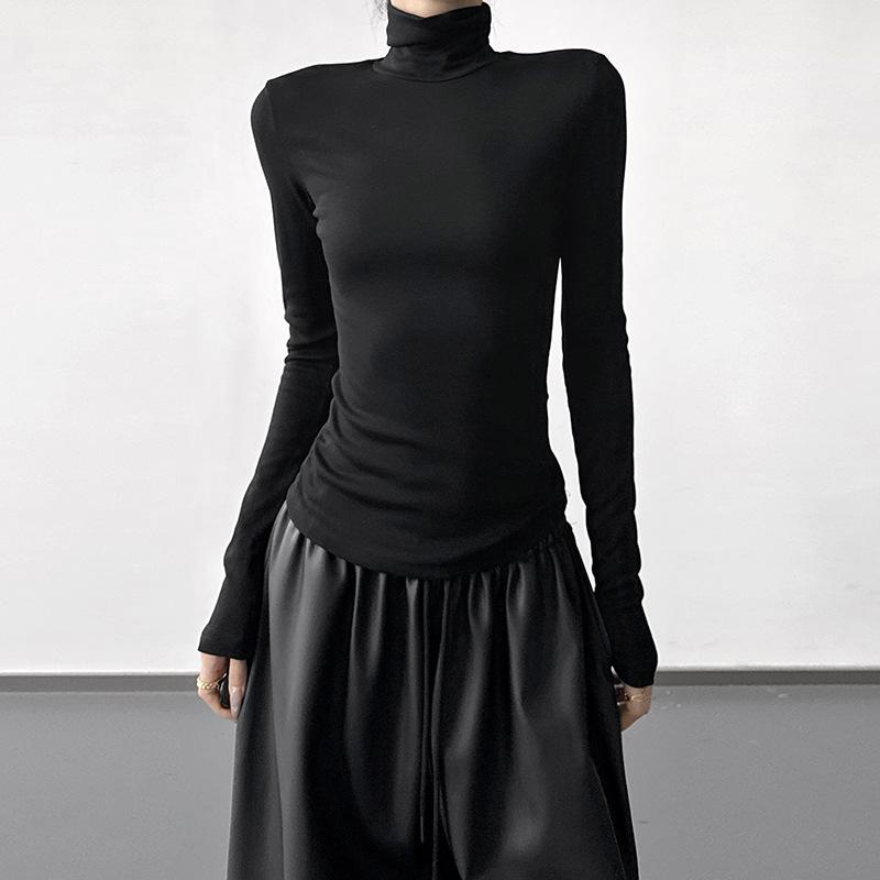 

Women s Deep Coffee High Neck Drop Shoulder T-Shirt - 2025 Winter Warm Base Layer Top Small чёрный