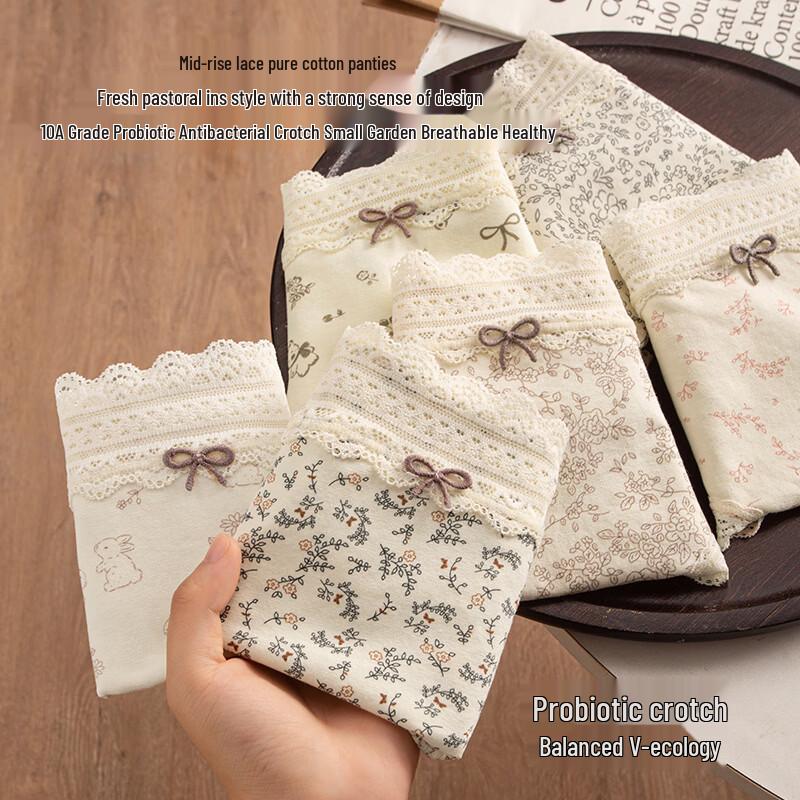 Langsha Women's 100% Cotton Antibacterial Mid-Waist Briefs 3-Pack