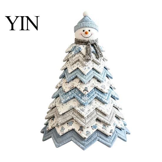 Christmas Garden Ornaments DIY Quilted Tree Kit, Handmade Fabric Tabletop Decoration, Home Holiday Ornament Collection Festive Craft Project
