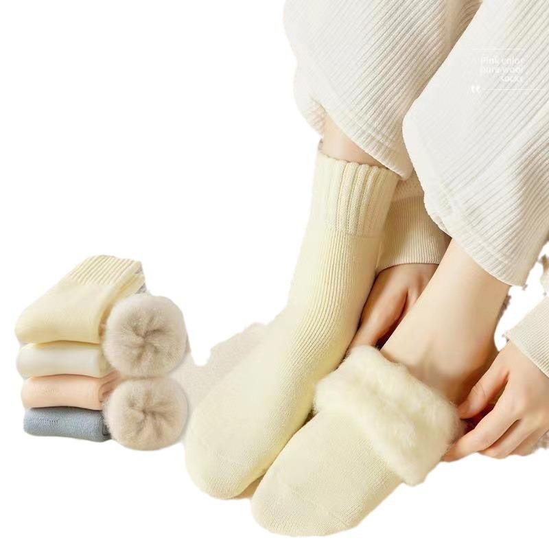 Women's Autumn and Winter Mid-calf Socks with Fleece and Thickened Long Calf Postpartum Socks, Floor Super Thick Warm Fleece Socks