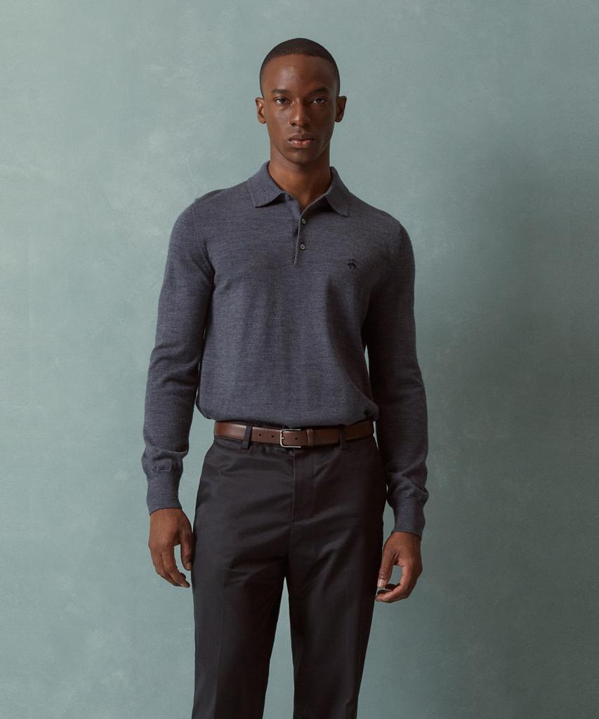BROOKS BROTHERS Merino Wool Logo Polo Sweater (Charcoal) (Bbwtmnf301)