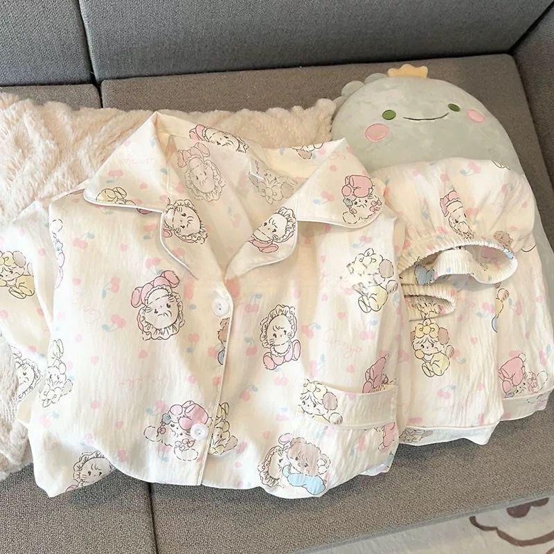 Женский летний комплект пижамы Cloud Cotton: Милый кардиган с топом с короткими рукавами и шортами. XXL [120-140 lbs]