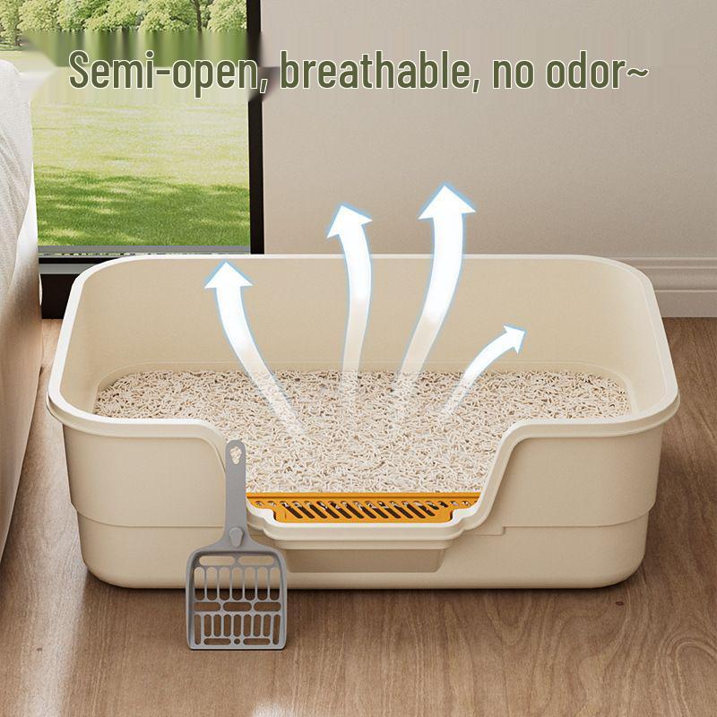 Extra Large Splash-Proof High-Sided Cat Litter Box, Semi-Enclosed & Easy to Clean