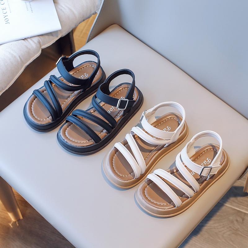 Kids Roman Shoes Soft Sole Non-slip Girls Beach Shoes Open Toes Minimalism 2025 Summer New Children Sandals Trendy Ins Sweet