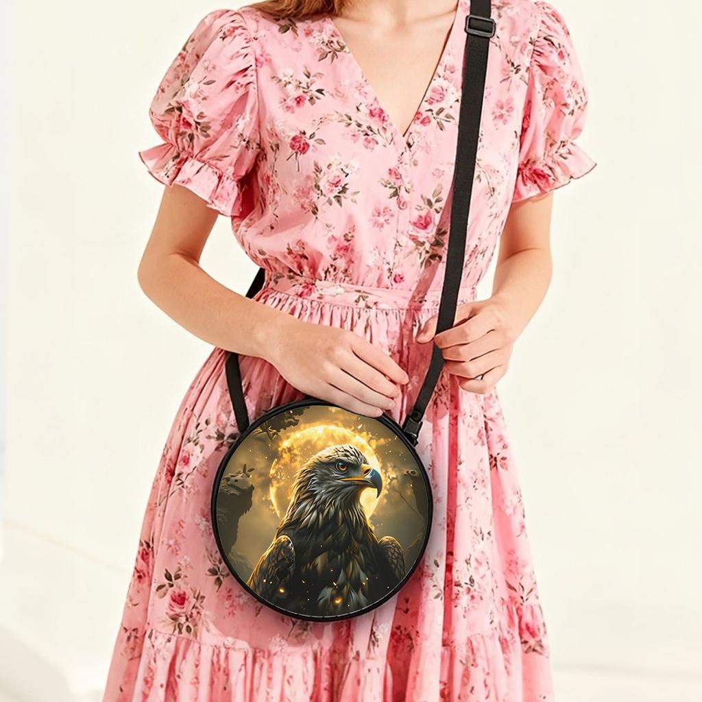 Eagle Print Round Shoulder Bag Casual Messenger Bag for Woman Best Gifts 2D Flat Casual Daily Crossbody Bag