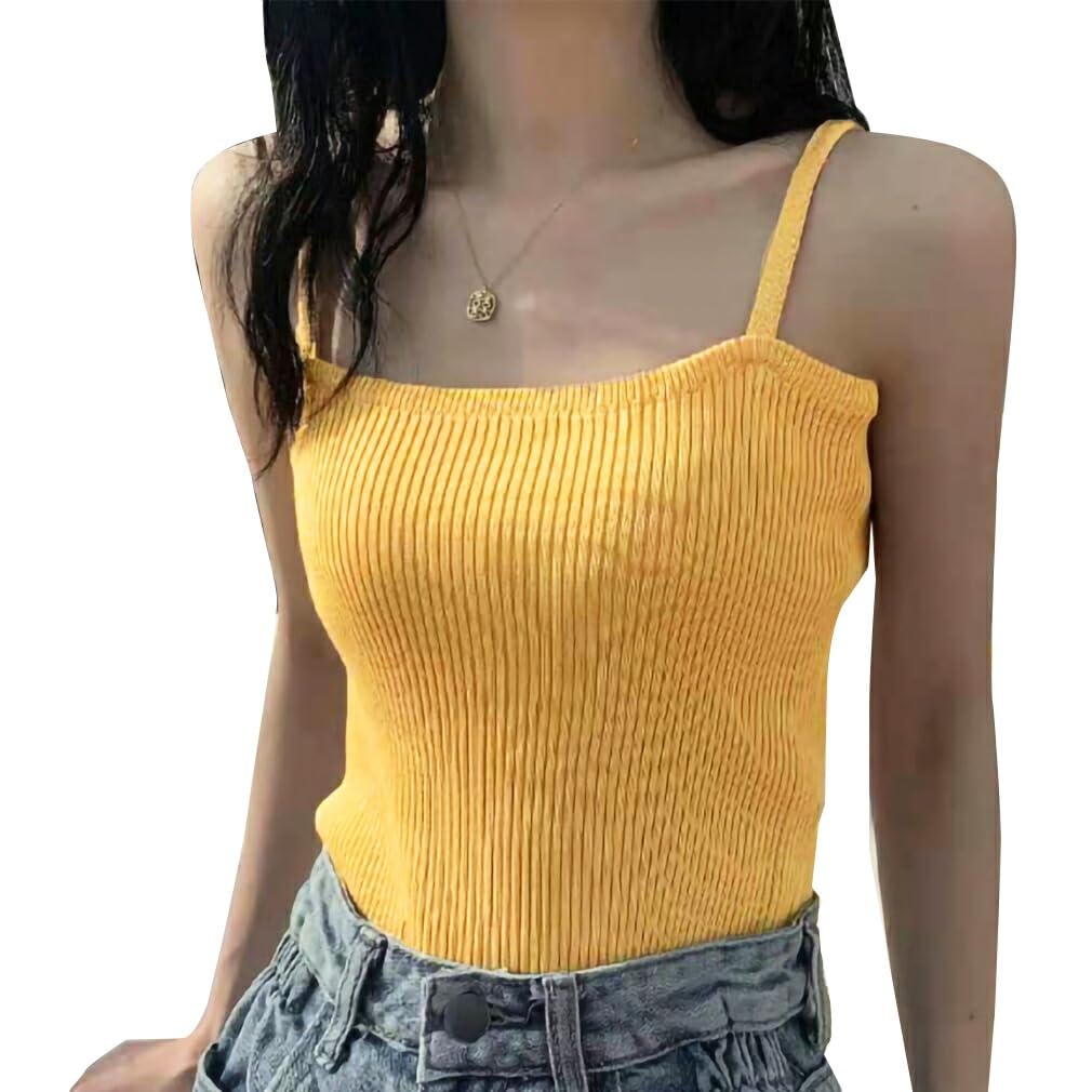 Arcade Ribbed Knit Camisole Beautiful and French Rib Knit Tank One Size Fits Mustard Women's Top, Cute, Top, Most, Sleeveless,