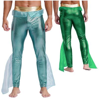 Męski kostium syreny Fancy Dress Up Błyszczące rajstopy z nadrukiem łuski ryby Leginsy Spodnie kąpielowe Halloween Karnawał Impreza Cosplay
