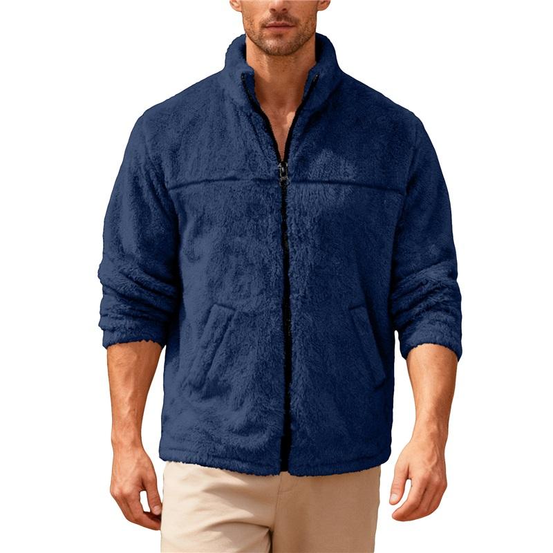 

Men s Standing Collar Fleece Top With Zipper Oversized Casual Jacket For Autumn And Winter XXXL темно-синього кольору