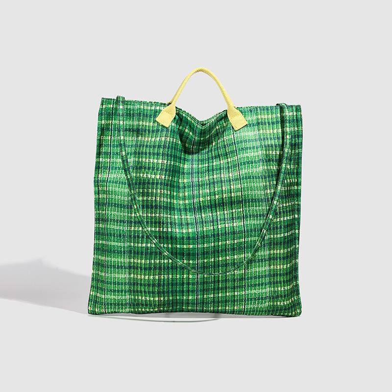 

Vintage Color Striped Commuter Tote Canvas Bag Large Capacity Niche Premium Handheld Shoulder Bucket Bag зелёный