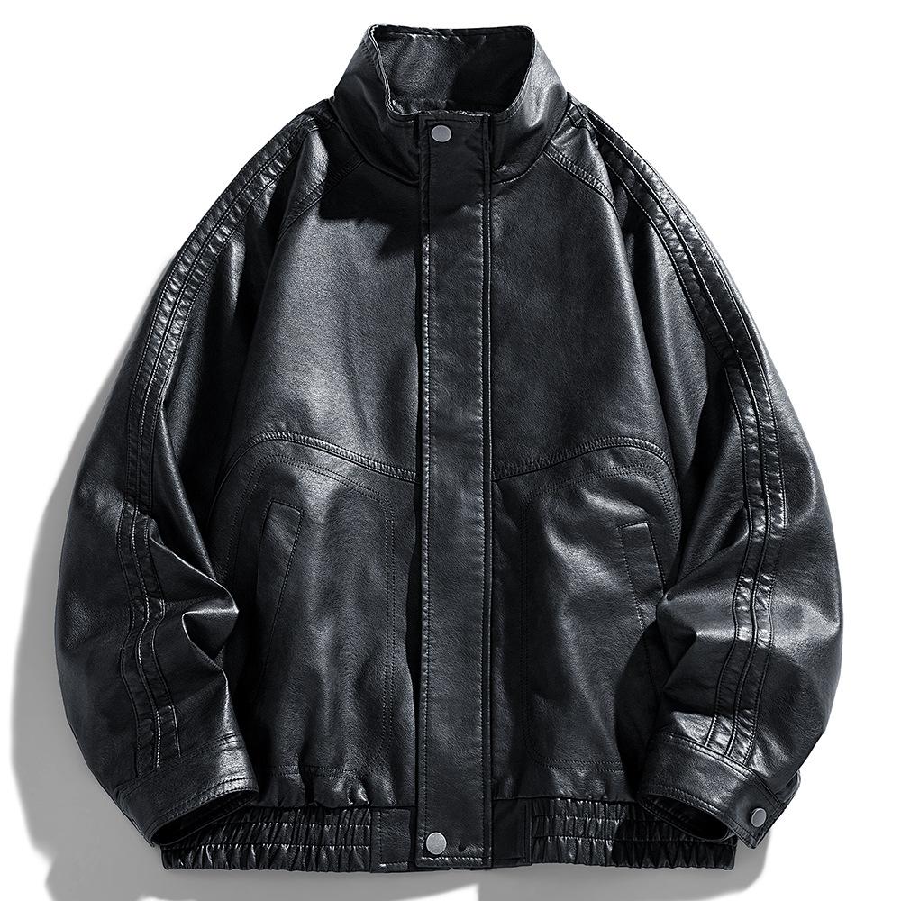 

Американская ретро мужская кожаная куртка Мужская уличная свободная повседневная куртка-стойка Мотоциклетная кожаная куртка Красивая 3XL