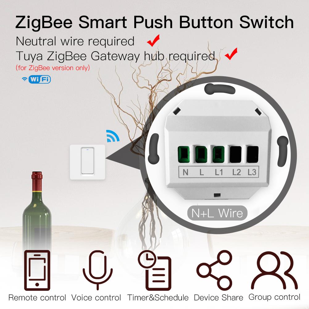 SLS Zigbee 1 Gang Smart Wireless Wall Switch for Tuya Single Pole Push Button Electrical Switch Alexa Voice Control 10A Max.